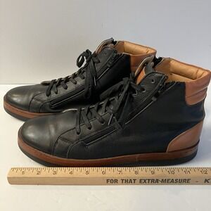 Steven Land Leather High top Sneaker Black Leather With Brown Trim Men's 13